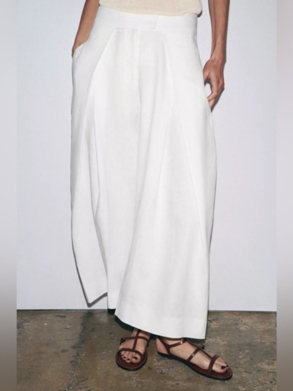 NWT ZARA ZW COLLECTION LINEN VOLUME PLEATED PANTS